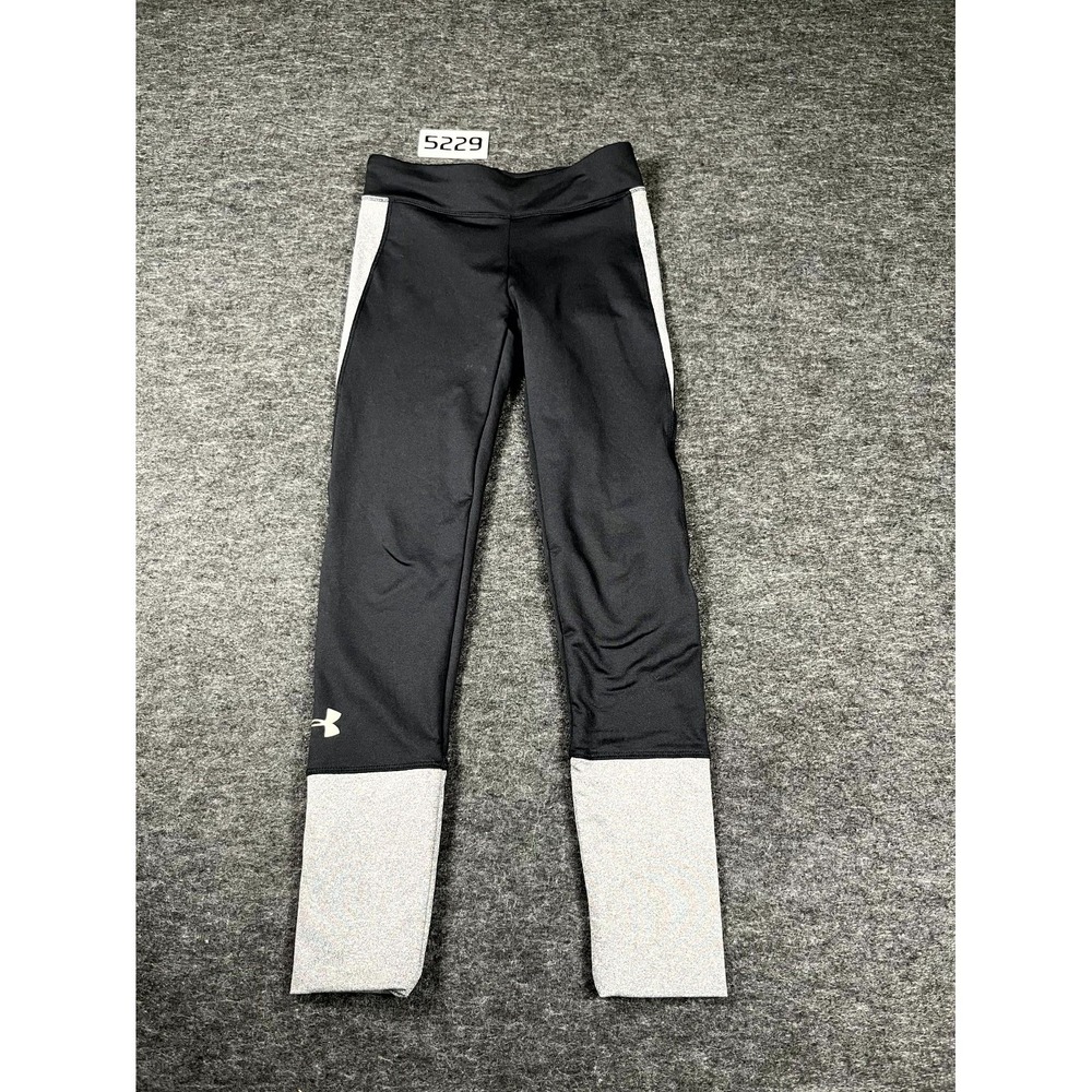 Under Armour Coldgear Leggings Womens 24 Black Gray‎ Logo Elastic Waist Workout